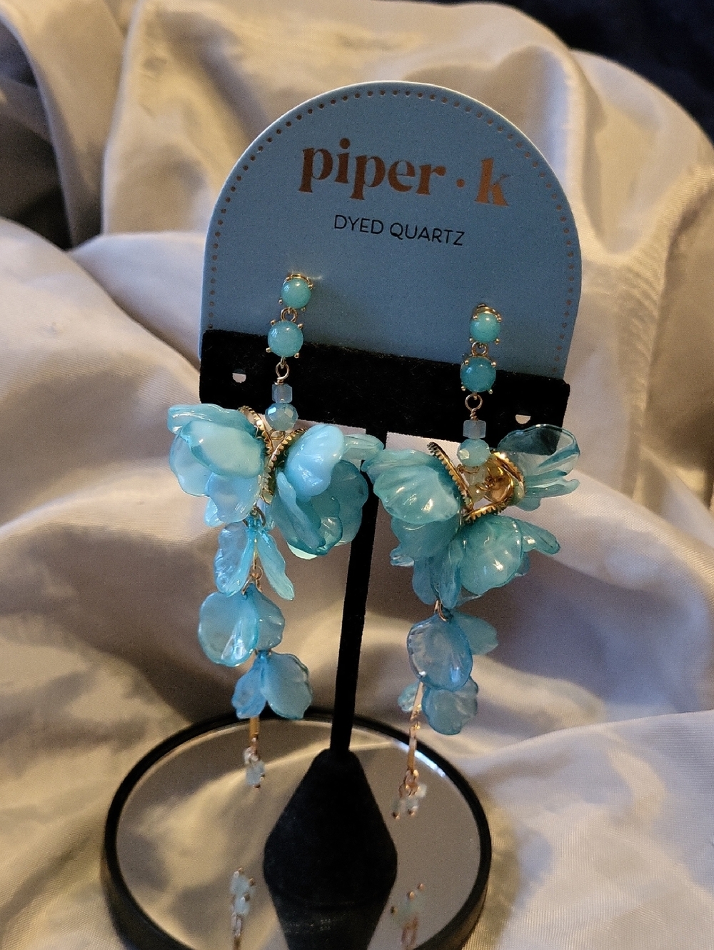 Piper K Aqua Blue Floral Cascade Dyed Quartz Drop Earrings Ta